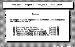 Airline Manager atari screenshot